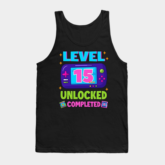 Level 15 Unlocked 15th Birthday Boys Video Game B-day Gift For BOys Kids Tank Top by Los San Der